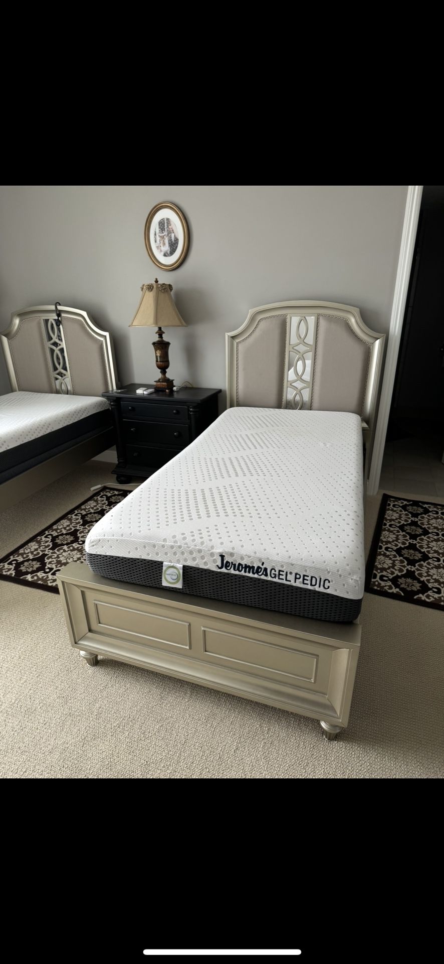 Eastwood Furniture Twin Size Gold Bed Frame with Memory Foam Mattress and Box Spring