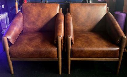 MCM Vegan Leather Accent Chairs w/ Velvet Pillows - New!!