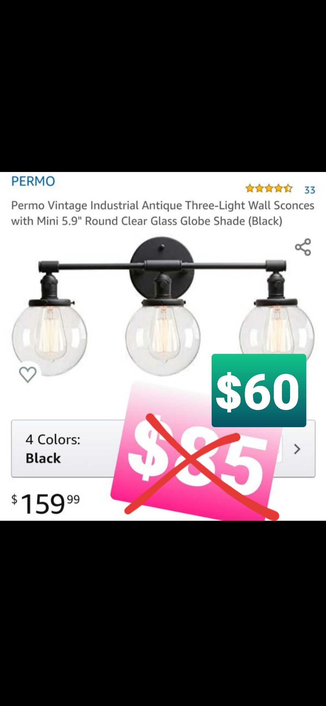 Permo Vintage Industrial Antique Three-Light Wall Sconces with Mini 5.9" Round Clear Glass Globe Shade, Luz de pared