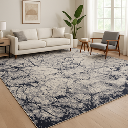 10x14 Oversized Modern Abstract Area Rug – Navy & Gray Contemporary Statement  Rug