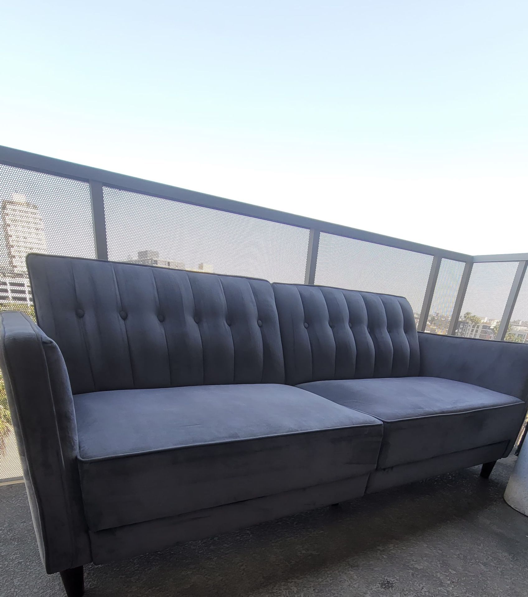Grey Suede Tufted Futon / Couch