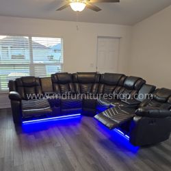 POWER RECLINING SOFA WITH SPEAKERS, LED LIGHTS, USB, BLUETOOTH, CUP HOLDERS AND ARM STORAGE