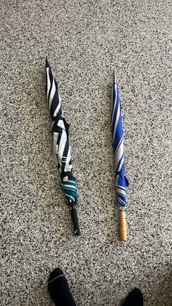 Two Full-Size Striped Umbrellas (One high end Calaway)
