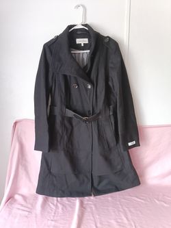 Calvin Klein Black Double-Breasted Belted Trench Coat Sz. 12