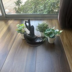 Artificial Plants + Modern Zen Statue – Home Decor Set