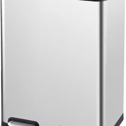 ELPHECO Dual Compartment Recycling Kitchen Step Trash Can 2×6.6 Gallon Stainless Steel Garbage Can for Kitchen with 2 Removable Buckets and Lids