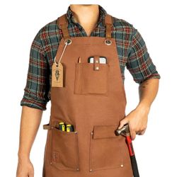APRON-TEXAS CANVAS WARES BRAND-BROWN DELUXE EDITION-HEAVY DUTY WORK APRON POCKETS-$85 reg value 