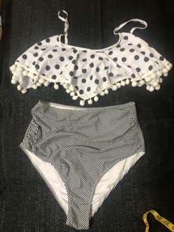 Large Ladies Two Piece Swimsuit Polka Dots Stripes
