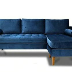 Nora Blue Velvet Reversible Sofa Chaise

