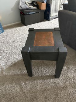 Dark Grey 2 Wooden End Table with Hammered Copper Inset