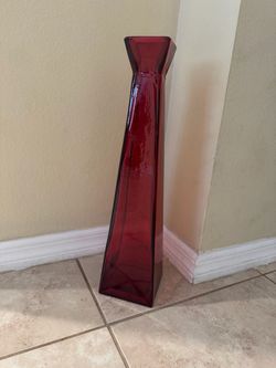 Red glass vase 21 inches tall
