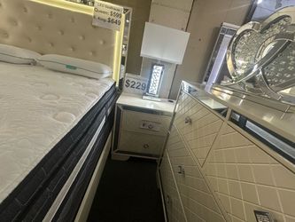 Brand New Queen LED Upholstered Bedframe with Tufted Headboard
