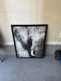 Framed Black and White Elephant Wall Art
