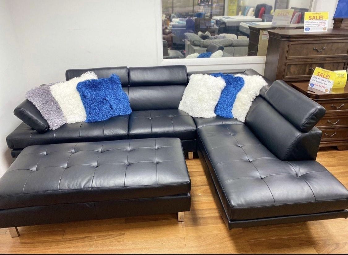 Spring Sale! Ibiza Black Sectional With Ottoman Only $799. Easy Finance Option. Same-Day Delivery.