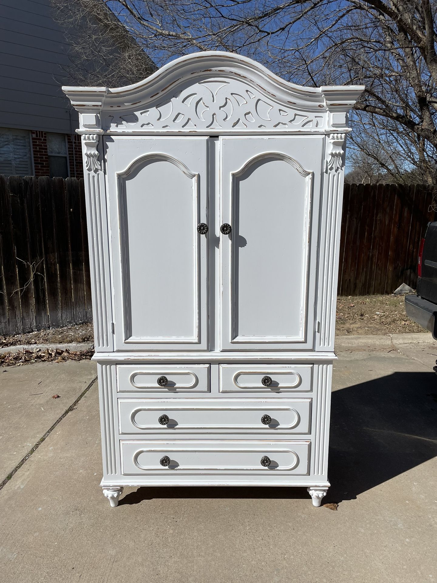 Solid Wood Farmhouse Cottage Shabby Chic Rustic Vintage French Provincial Country Modern Armoire Wardrobe Highboy Closet Cabinet Linen Hutch Dresser 