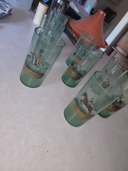 Glasses hand blown hand painted 1930"