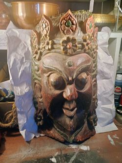Antique Tibetan dance mask. Wrathful Deity Mahakala