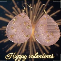 Earrings Resin Light Pink Color With Gold Glitter 