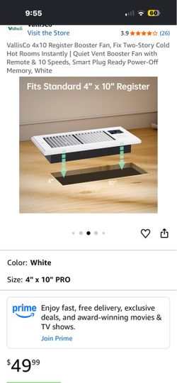Electric 4x10 air vent register fan with remote