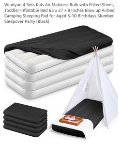 4 Piece Kids Air Mattress set with Fitted Sheets and Pillow Cases (tent pictured not included)