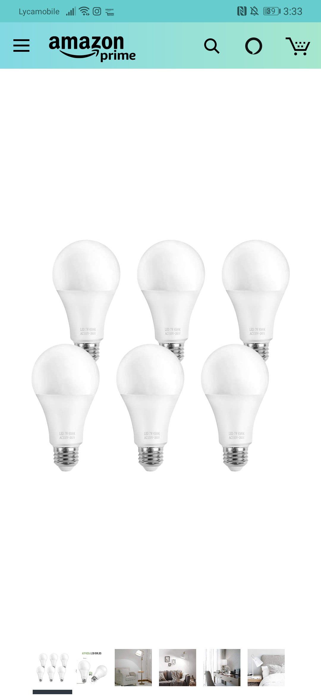 OCSEVE A19 LED Light Bulbs 60W Equivalent, 6500K Daylight White E26/E27 Base Non-Dimmable Bulbs for Home Lighting Ceiling Fixture, 6-Pack