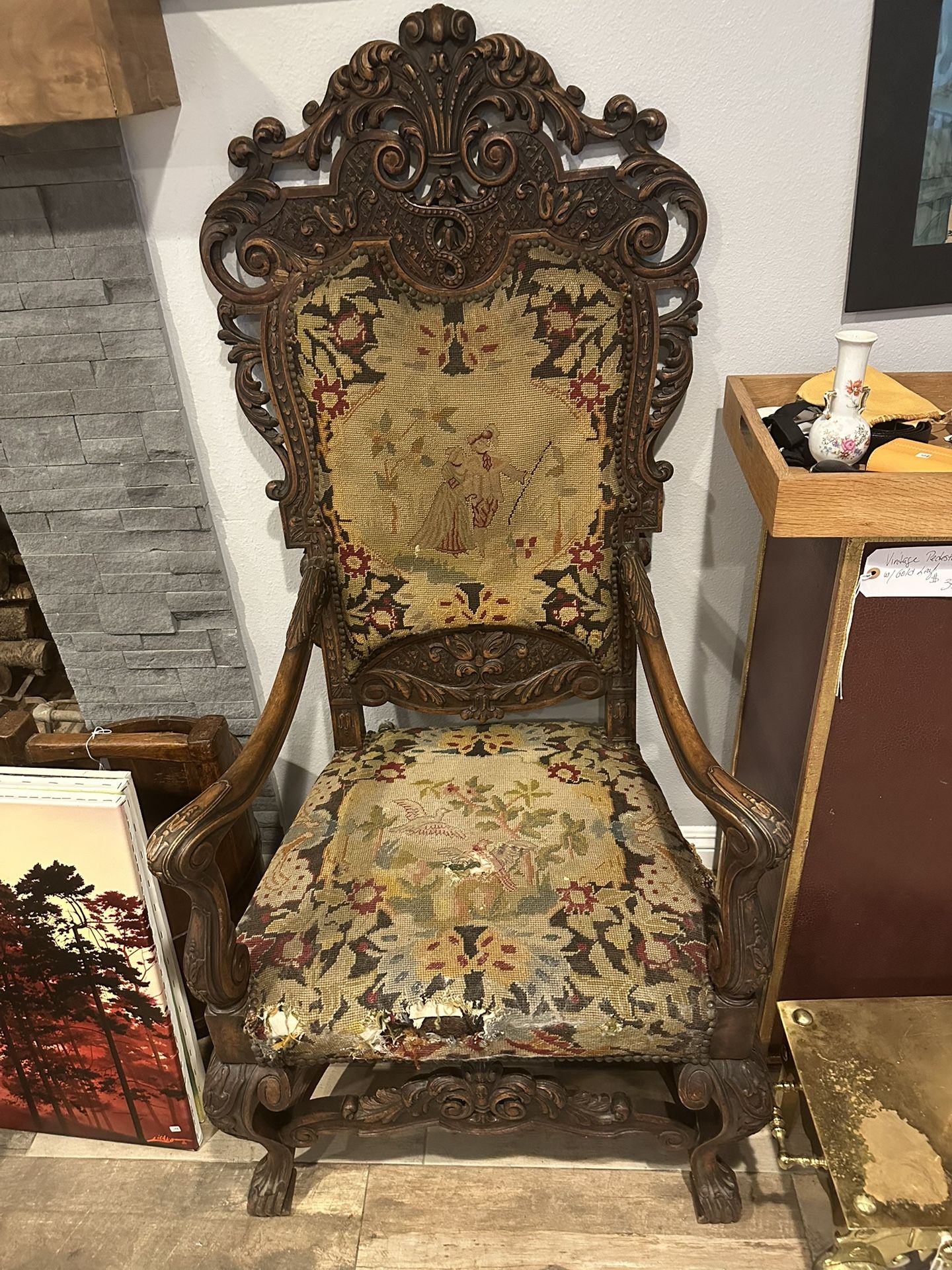 Rare 18th Century Hand Carved Chair English Need Refurbishing Of Fabric A Very rare Find