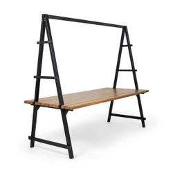🔥Brand new In Box 🔥88.5" Acacia Wood Outdoor Dining Table Rustic Slat Top Patio Table with A-Frame Legs, Water-Resistant Garden Table for Deck or Ba