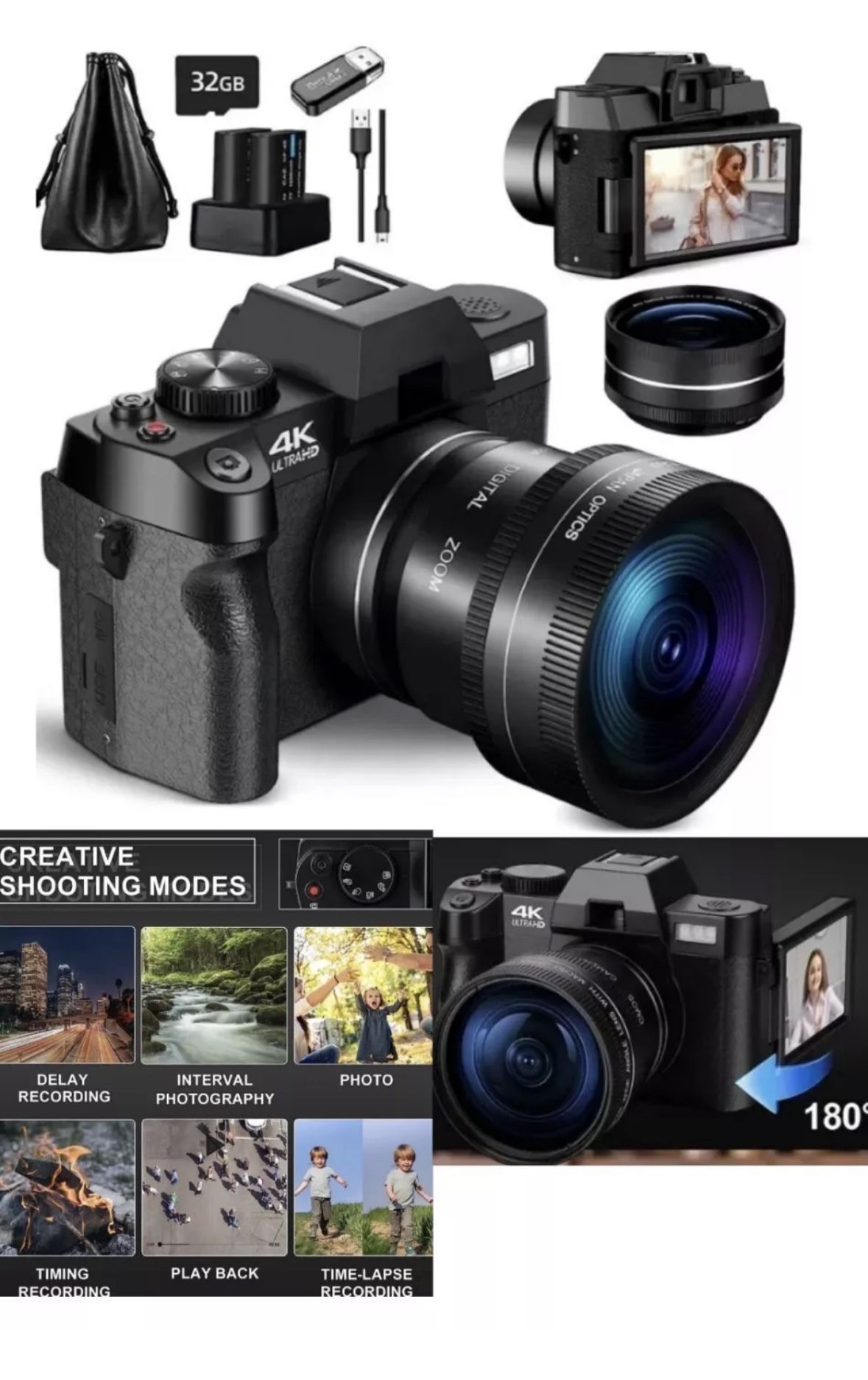 4K Digital Camera Vlogging Video HD1080P 48MP Photos Digital16x Autofocus Wifi