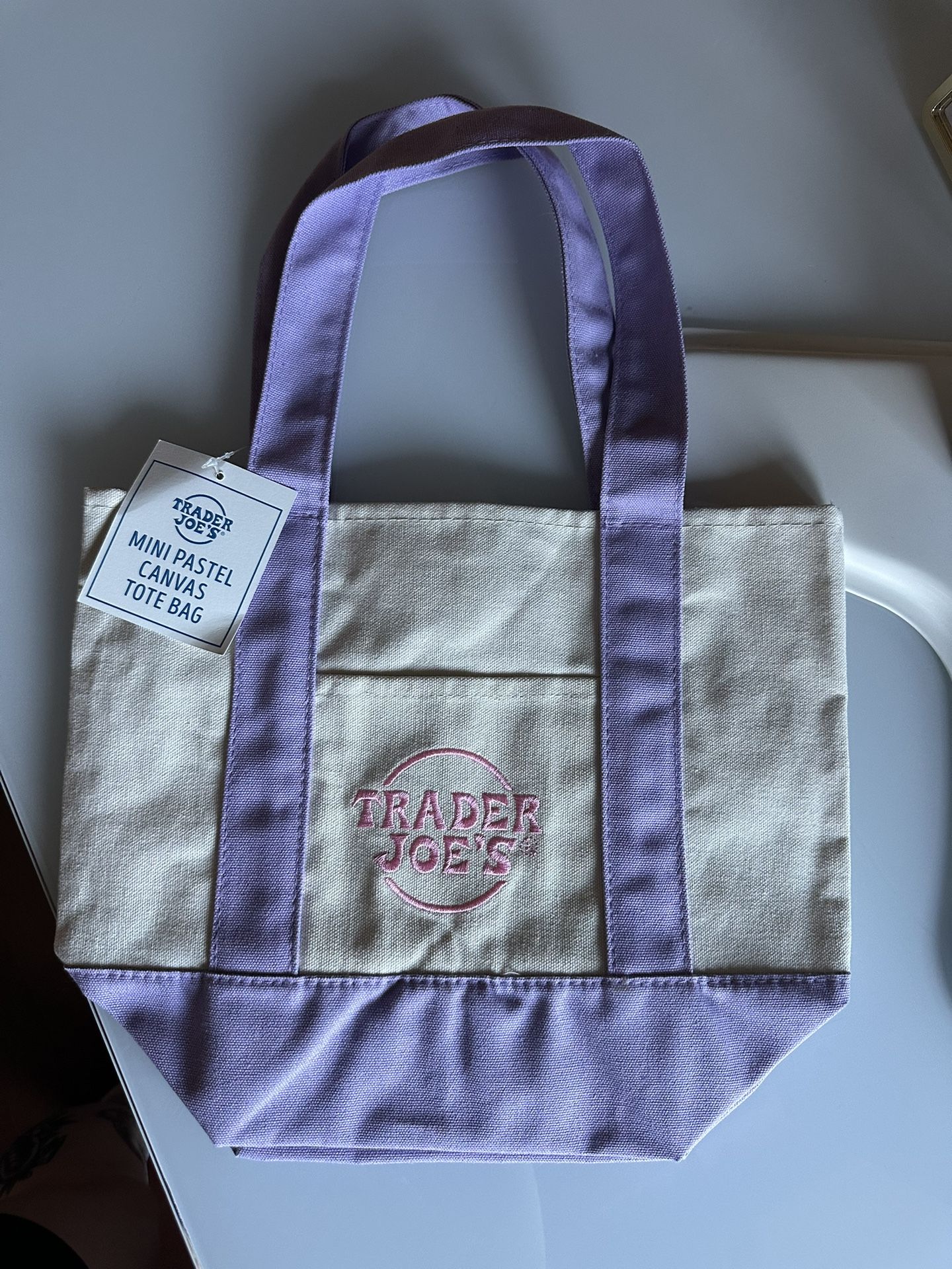 trader joe’s small canvas tote bag pastel