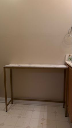 Gold Console Table with White Marble-Look Top