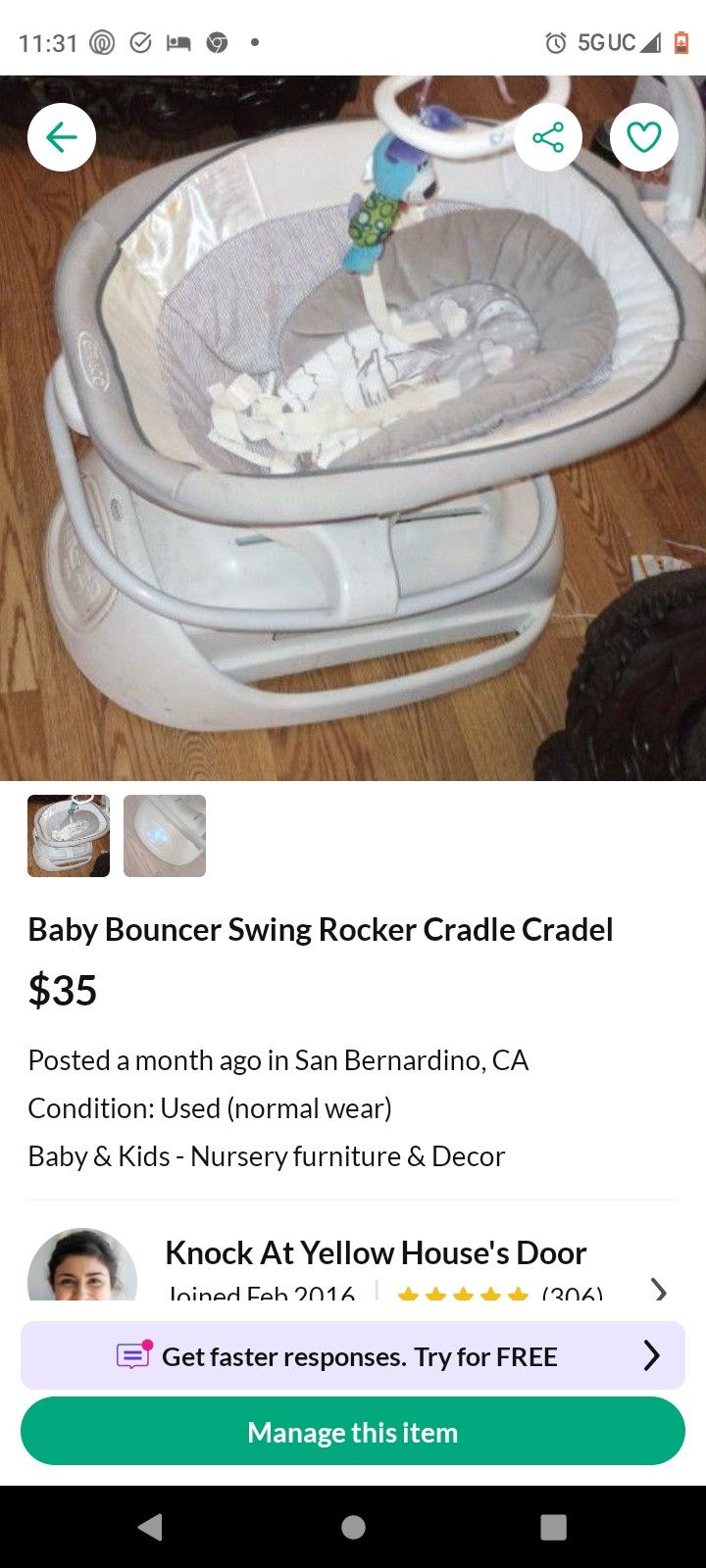 Baby Swing Rocker Cradel Columpio Mecedor 