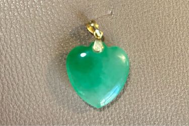 Green Jade Heart Pendant: 14k