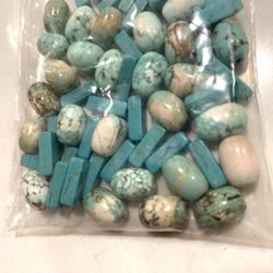 Lot of Recontituted Pilot Mountain Turquoise Stone Loose Beads x 62  32 Oval Beads 30 Rectangular Beads 