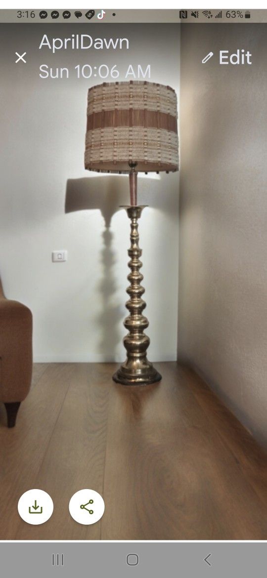 Maria Kipp Vintage Lamp Shade with brass floor Lamp