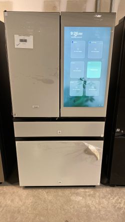 Samsung Bespoke RF90F29AEW  29 cu. ft. Standard Depth 4-Door French Door Refrigerator in Charcoal Glass and White Glass with AI Family Hub+ MSRP $4699
