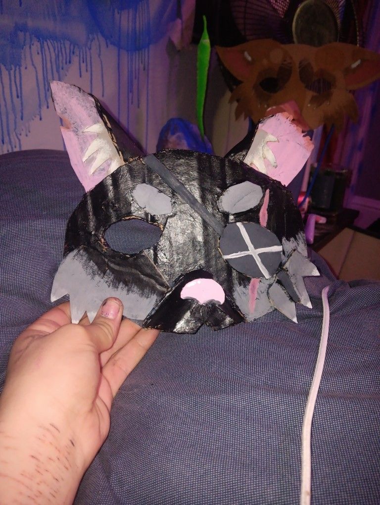 Theirian Mask,cat,home Made, Grey,black,pink,white, 11 Wide 8 Long