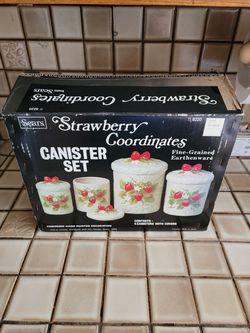 Vintage Sears Strawberry Country Coordinates Kitchen Ceramic Canisters