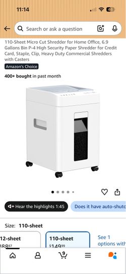 110-Sheet Micro Cut Paper Shredder with Casters
