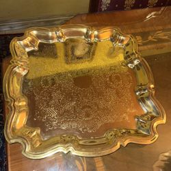 16.5 Vintage Brass Etched Serving Tray | Brass Coffee Table Tray