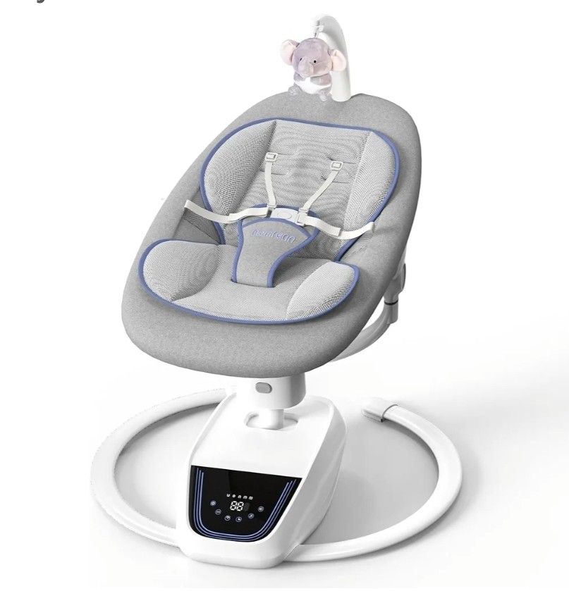 Momfann Baby Swing for Infants, 3D-Motion Electric Infant Swing for Baby Boy Girl, Adjustable Height and Angle 360°Rotating Seat (Light Grey)
