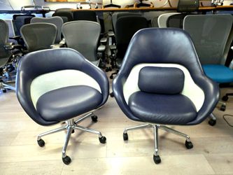 🔥LIKE NEW!🔥 STEELCASE COALESSE BOB LOUNGE NAVY BLUE LEATHER MESH CHAIRS RETAIL 2500 PLUS FOR EACH🔥OUR PRICE $399 TO $599 EA. 50 AVAILABLE!