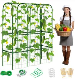 62in Tall Cucumber Trellis for Raised Bed, 51" L x 62" H Metal Garden Trellis for Climbing Plants Outdoor, U-Shape Vegetables Trellis Support for Squa