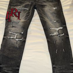 Amiri MX1 Distressed Jeans - Ripped Knee Black Denim
