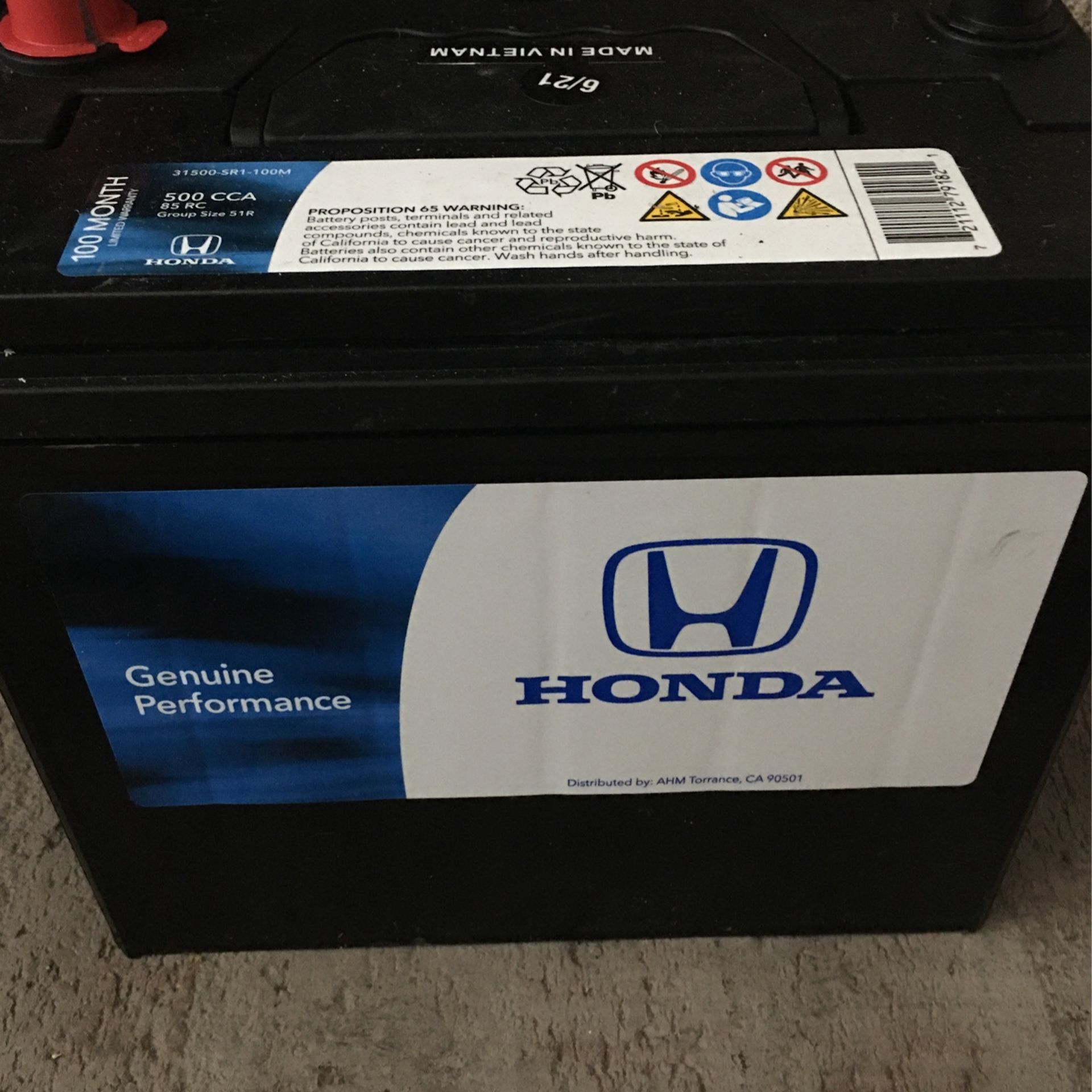 Car Battery Honda 500 CCA 85 RC Group Size 51R