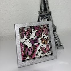 Butterfly Silver Pink Shadow Box Frame Home Decor 