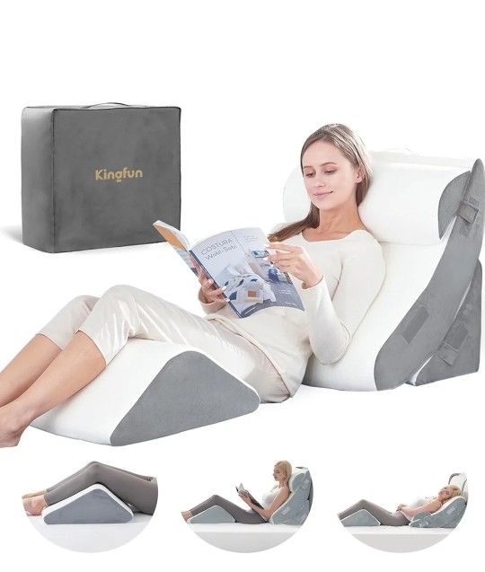  Kingfun 4pcs Orthopedic Bed Wedge Pillow Set for Post Surgery, Memory Foam for Sleeping, Adjustable Leg, Back and Arm Support, Sitting Up and Rest Pi