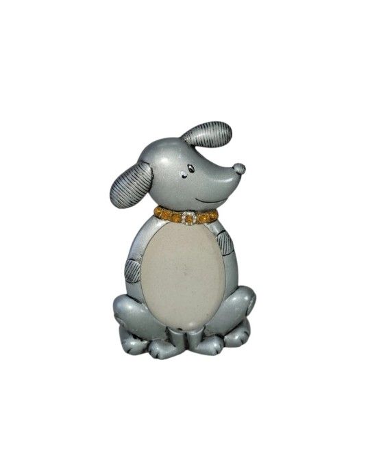 Dog Puppy Metal w/ Beaded Dog Collar Picture Frame 6" H Holds 3"× 2" Photo 