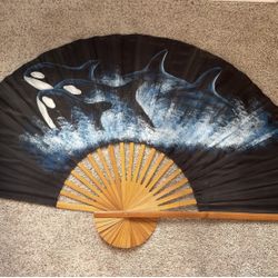 Hand Painted Decorative Orca Whale Fan