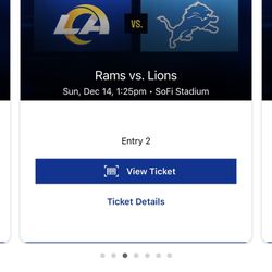 Rams vs Lions 12/14 1:25pm Section 314 