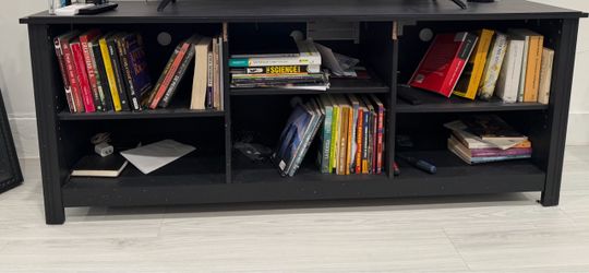 Black Wood TV Stand with Open Shelves